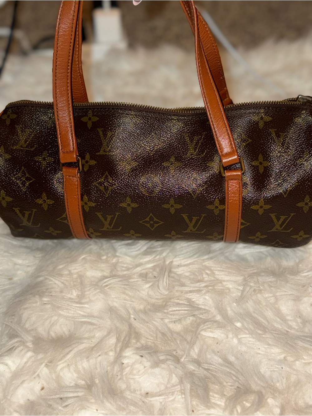 Louis Vuitton Papillon 30 Monogram Canvas Vintage Brown Leather Handbag W/ COA